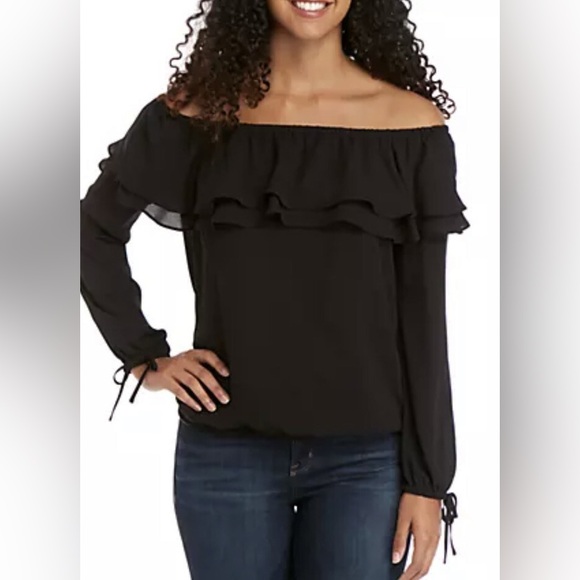 MICHAEL Michael Kors Tops - MICHAEL Michael Kors Black Ruffle Off-Shoulder Blouse